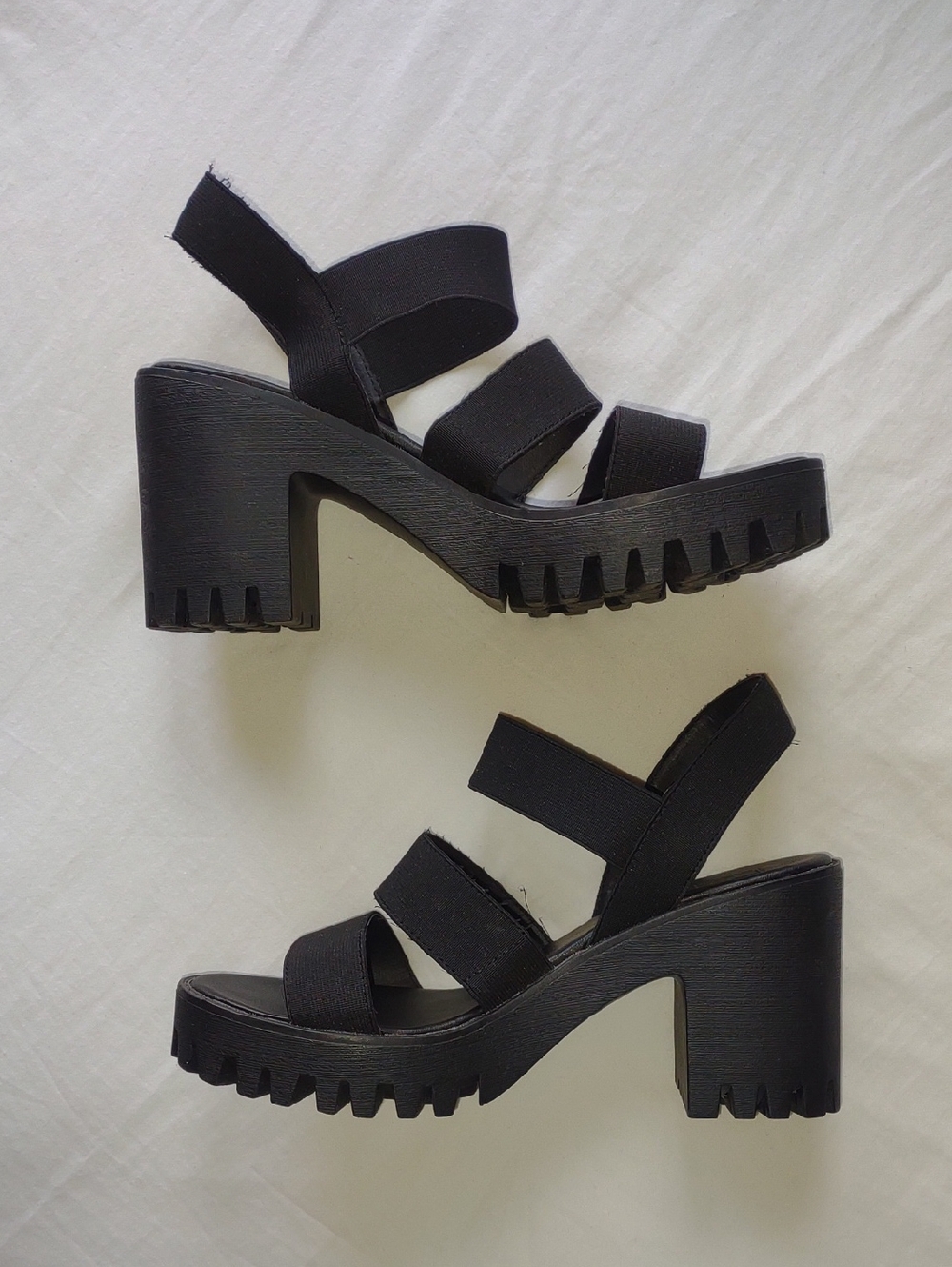 Black Strappy Chunky Heel Sandals